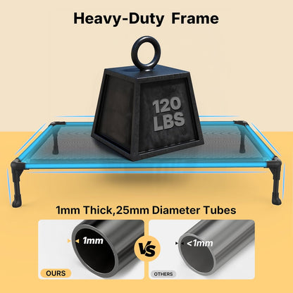 Veehoo Outdoor Elevated Dog Cot Bed, Cooling Raised Pet Bed for X-Large Dog, Washable Breathable Mesh Hammock Bed with No-Slip Feet, Indestructible Ground Off Training Platform Cot-49"x33"Black Silver