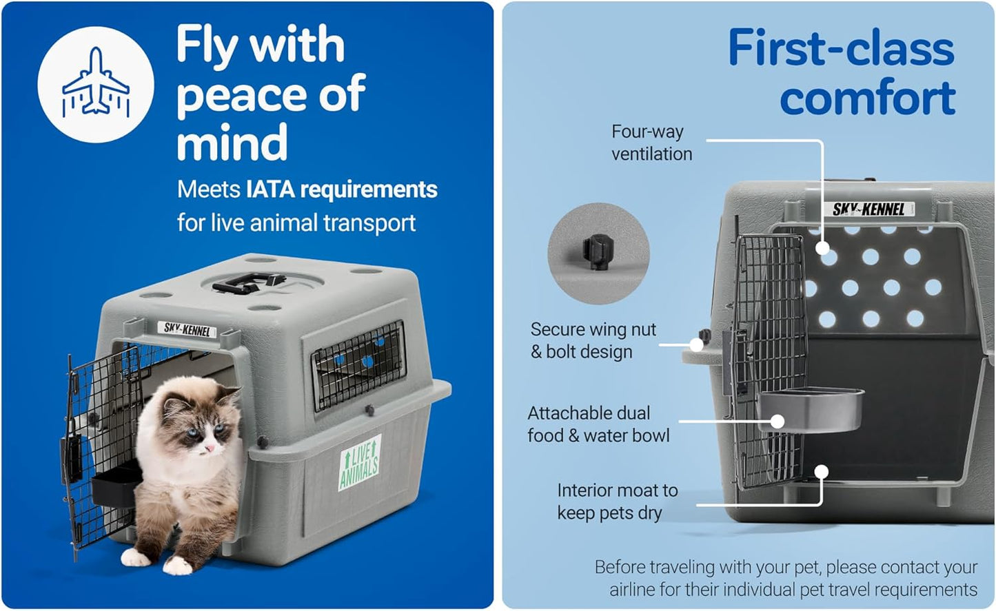 Petmate Sky Kennel - For Air and Travel, Airline Compliant Dog Crate for Pets up 70-90 lbs, Heavy Duty Dog Kennel, Made in the USA- 40 Inches