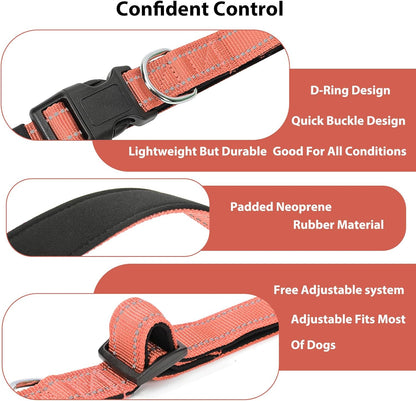 Reflective Dog Collar Padded with Soft Neoprene Breathable Quick Release Basic Dog Collars for Puppy Small Dogs Coral