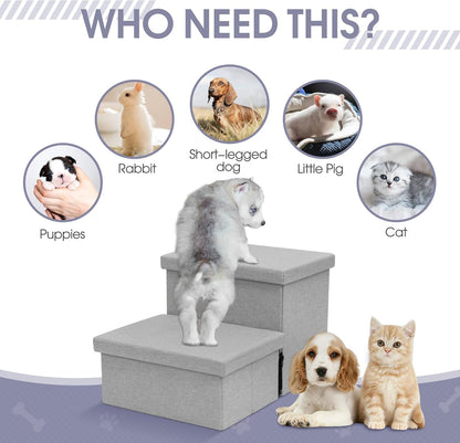 Heeyoo Dog Stairs with Storage, Foldable Dog Steps for Small Dogs, 2 Tiers Non-Slip Pet Stairs for High Beds Or Couch and Sofa, Hold up to 150 lbs Pet Doggy Cat