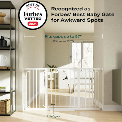 Cumbor 29.7-57" Extra Wide Baby Gate for Stairs, Mom's Choice Awards Winner-Dog Gate for Doorways, Pressure Mounted Walk Through Safety Child Gate for Kids Toddler, Tall Pet Puppy Fence Gate, White