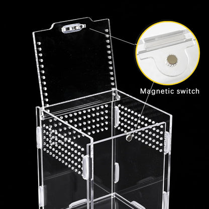 Micro Habitat Terrarium Kit (4pc Set) - Acrylic Reptile & Spider Enclosure (4.7 * 4.7 * 8 Inches)