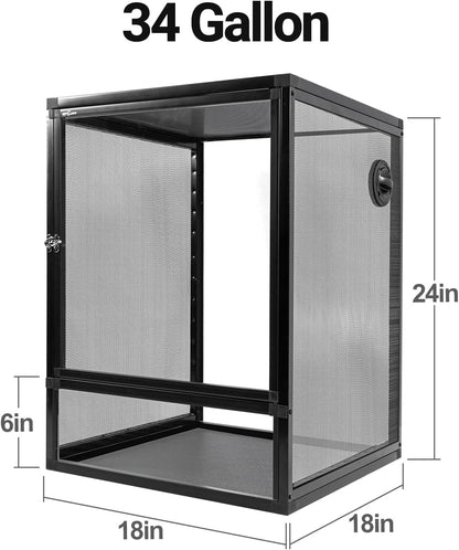 REPTI ZOO 18" x 18" x 24" Front Opening Chameleon Cage with 3-Sided Metal Mesh, 34 Gallon Screen Vertical Terrarium with Background Sticker, Tall Enclosure for Chameleon, Tree Frog, Arboreal Reptiles