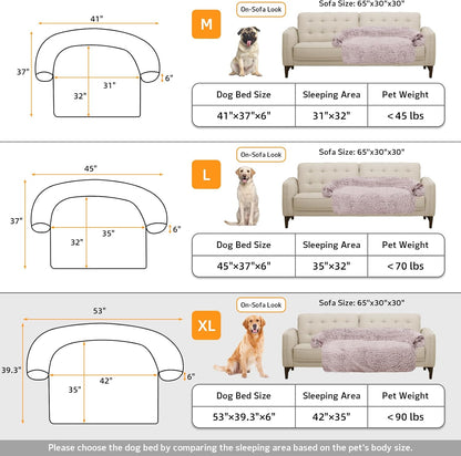 GGIB Calming Dog Bed Fluffy Plush Dog Mat for Furniture Protector with Removable Washable Cover for Large Medium Small Dogs and Cats (Extra Large (53x39.3x6), Rust White)