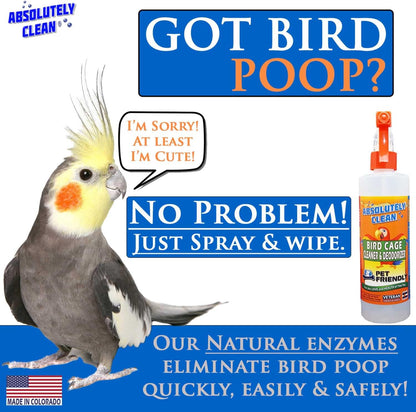 Absolutely Clean Amazing Bird Cage Cleaner and Deodorizer - Just Spray/Wipe - Safely & Easily Removes Bird Messes Quickly and Easily - USA Made - Fragrance Free (4X Concentrate - 16oz Makes 64oz)