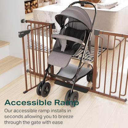 Cumbor 29.7-57" Extra Wide Baby Gate for Stairs, Mom's Choice Awards Winner-Dog Gate for Doorways, Pressure Mounted Walk Through Safety Child Gate for Kids Toddler, Tall Pet Puppy Fence Gate, Brown