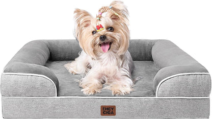 EHEYCIGA Orthopedic Dog Bed for Small Dogs, Waterproof Memory Foam Small Pet Beds with Sides, Non-Slip Bottom and Egg-Crate Foam Medium Dog Couch Bed with Washable Removable Cover, Grey