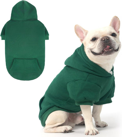 KOOLTAIL Basic Dog Hoodie - Soft & Warm Dog Hoodie Sweater with Leash Hole and Pocket, Dog Winter Coat, Cold Weather Clothes Sweatshirt for Small Medium Large Dogs Puppy Cat Boys Girls Deep Green L