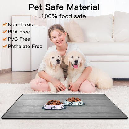 48" x 32" Largest Pet Food Mat, XXXL Silicone Dog Mats for Food and Water, Nonslip Pet Feeding Mats for Floors,Dog Cat Bowl Mat with Raised Edges, Dark Green