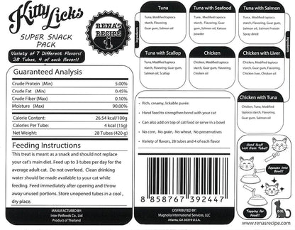 Kitty Licks Chicken and Tuna Varieties (28 Tubes) Chicken and Tuna Varieties 4 Tubes X 7 Flavors (28 Tubes)