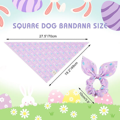 E-Clover Easter Dog Bandana & Matching Scrunchie-Bunny Dog Bandanas Pet Scarf Bib for Medium Large Dogs Girl Boy Owner Gift Purple