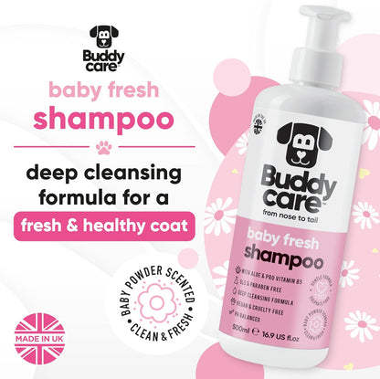 Baby Fresh Dog Shampoo by Buddycare | Deep Cleansing Shampoo for Dogs | Fresh Scented | with Aloe Vera and Pro Vitamin B5 (16.90oz)