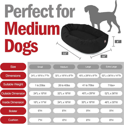 Majestic Pet 32 Inch Suede Shredded Memory Foam Mix Calming Medium Dog Bed Washable 32 x 23 x 7 (Inch) - Cozy Soft Round Donut Dog Bed with Spine for Head Support - Pet Bed Black