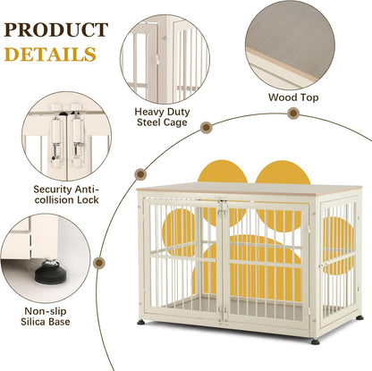 48" Rustic Heavy Duty Dog Crate Furniture for Extra Large Dogs, Decorative Pet House End Table, Wooden Cage Kennel Furniture Indoor, Double-Doors Sturdy Dog Cage