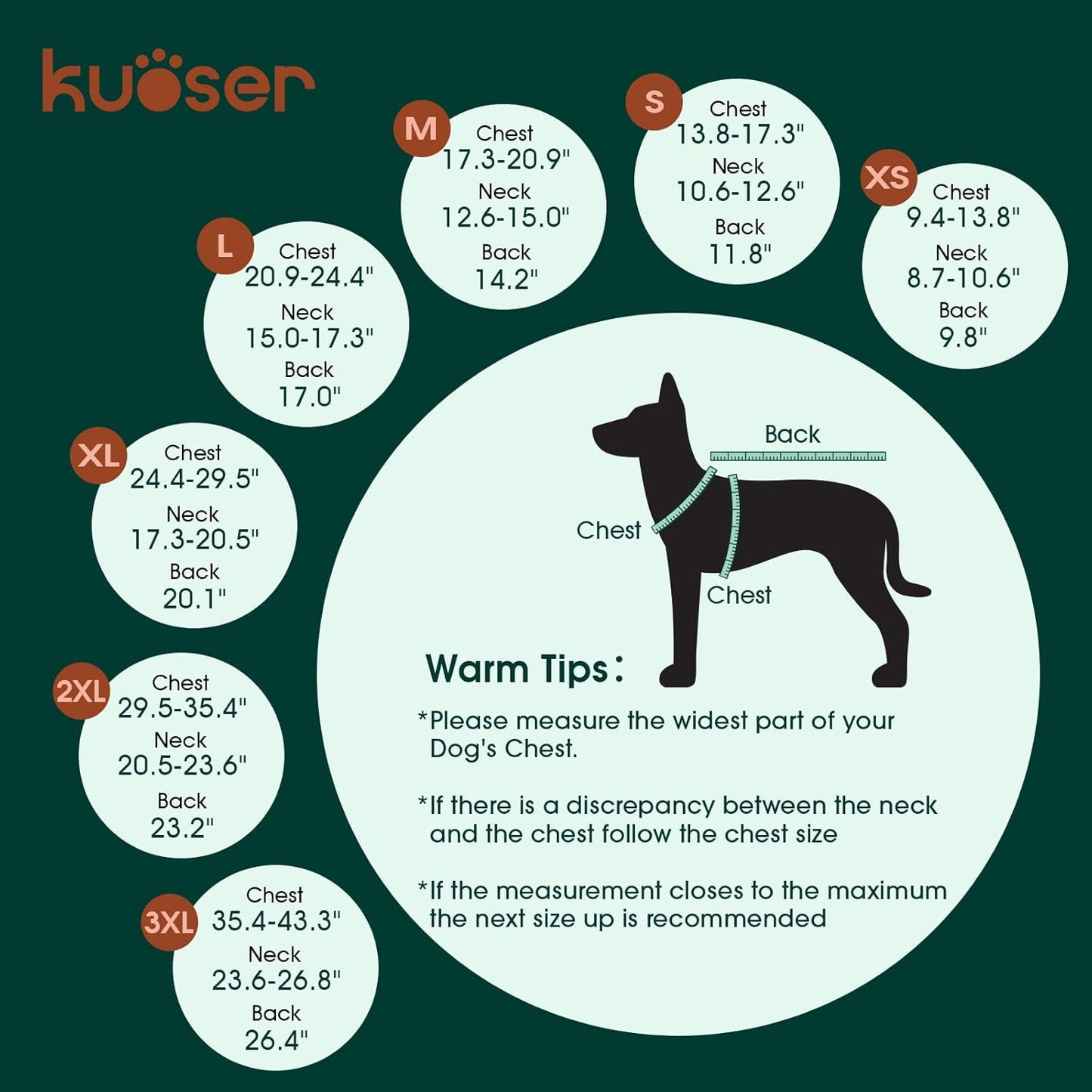 Kuoser Waterproof Dog Coat, Reversible Dog Jacket for Small Dogs, Adjustable Durable Doggie Winter Coat Warm Cozy Puppy Cold Weather Apparel from Small to Large Breed, Christmas Green S