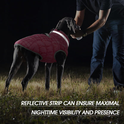 FUAMEY Dog Coat for Large Dogs,Waterproof Dog Winter Jacket with Harness Built in Puppy Cold Weather Coats Reflective Pet Vest with Zipper Warm Fleece Dogs Snowsuit Windproof Rose Plaid L