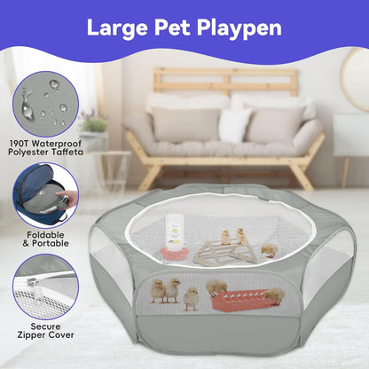 Pawaboo 5-in-1 Chicken Brooder Box for Chick Starter Kit, Includes Pet Cage Tent, Chicks Perch, Chicks Feeder, 1.1L Chick Waterer, Baby Chicken Supplies (Brooder Set), Gray