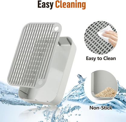 Cat Litter Box Ramp Mat with Filter Function, Cat Step Pedal Stool for Self-Cleaning Litter Box, Easy to Clean, Ideal for Kitten & Elderly Cats (Light Grey)