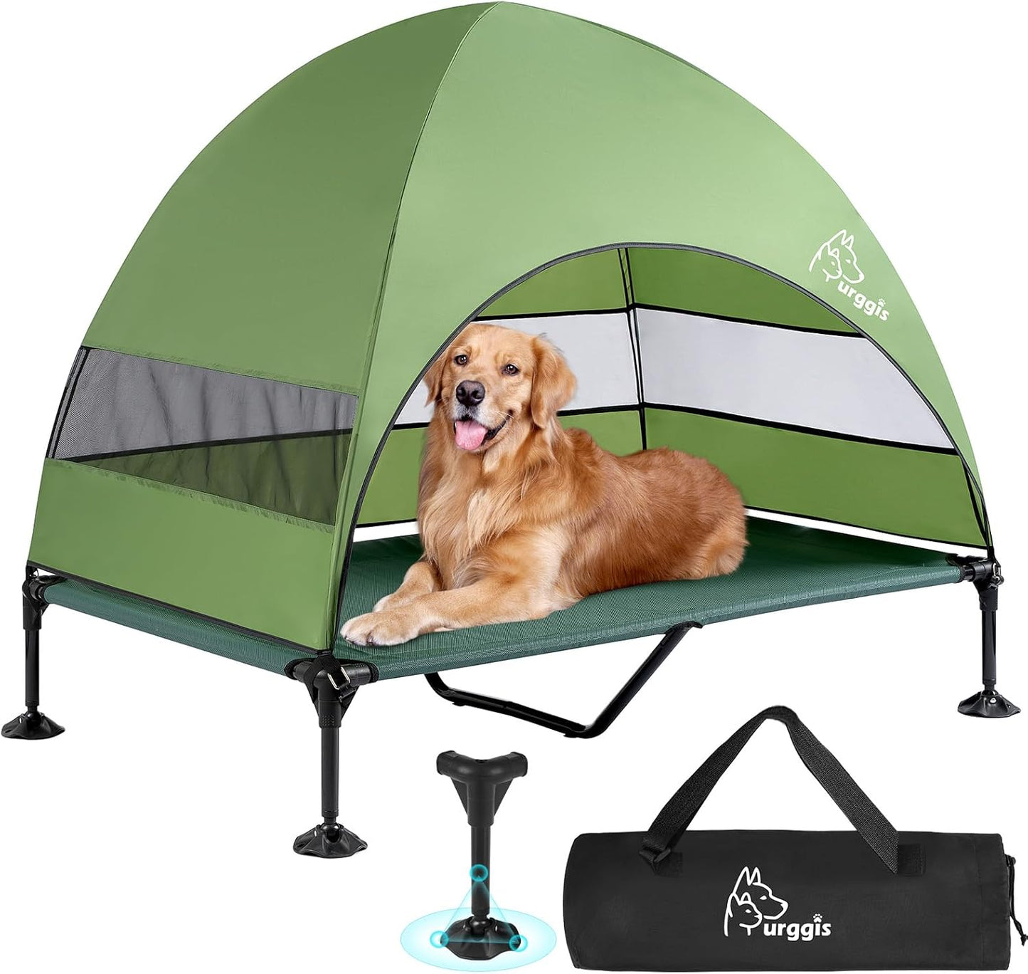 Upgraded Elevated Dog Bed with Canopy, Portable Raised Outdoor Dog Bed with Stable Anti-Slip Feet, Wider Shade Pet Bed Cot, Raised Dog Beds for Large Pets Camping, Indoor & Outdoor Use