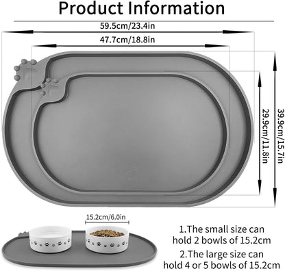 KPWACD Silicone Pet Placemat for Dogs and Cats, Non-Slip Waterproof Pet Feeding Bowl Mat Prevent Food and Water Overflow, High-Lips Puppy Dish Tray Mats Suitable for Large Medium Small Pets, Grey