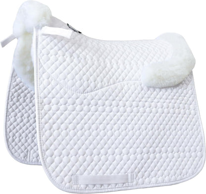 Woolous Dressage Saddle Pad, English Saddle Pad with Sheepskin Trim, Lambskin Wool Fleece Lining, Square Saddle Pad for Equestrian Riding, Comfortable & Shock Absorbing