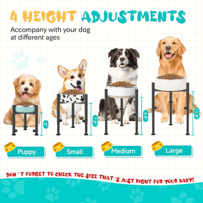 Adjustable Dog Bowls Elevated Stand- 4 Heights, Wide 6-10" -Oppro Metal Raised Tall Single Dog Food Bowl Stands Holder, Upgrade Lifted Water Feeder with Tray for Medium Large Small Breed, Black