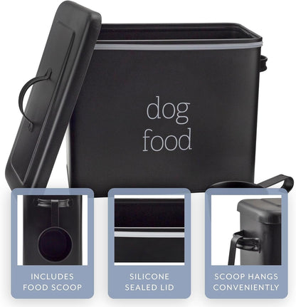 AuldHome Design Retro Dog Food Canister (Black); Modern Farmhouse Style Storage Bin for Pet Food