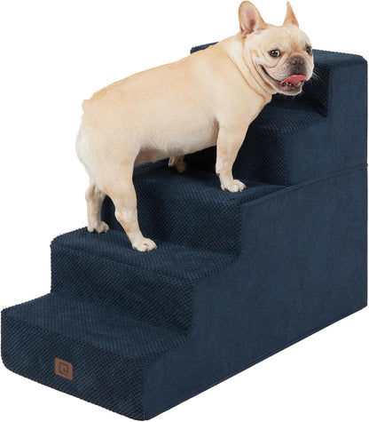 EHEYCIGA Dog Stairs for High Bed 22.5" H, 5-Step Dog Steps for Bed, Pet Steps for Small Dogs and Cats, Non-Slip Balanced Pet Ramp Indoor, Navy Blue