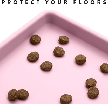 CatGuru Cat Food Mat, Small & Large Pet Feedingd Mat, 100% Waterproof Cat Mats for Food and Water, Silicone Mats for Pet Bowls, Non-Slip Placemat for Water Bowl or Fountain (Small, Pink)