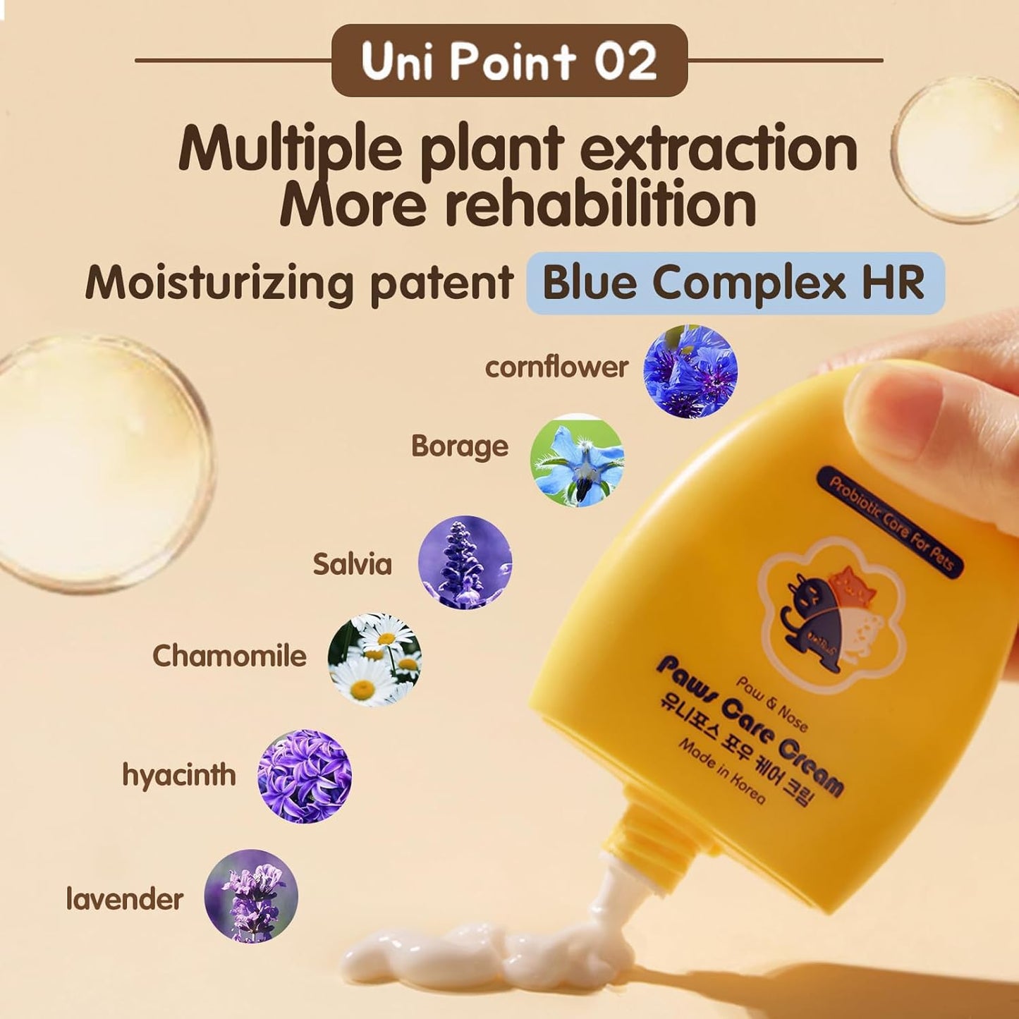 UNIPAWS Probiotic Moisturizing Cream for Dogs & Cats – Organic & Lick-Safe Relief for Dry, Cracked, Itchy Paws, Noses, Elbows & Ears – Skin-Care, Non-Greasy Formula, Made in Korea, 2.1 oz / 60g