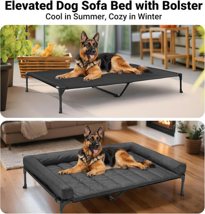 Veehoo Cooling Elevated Dog Bed Add Removable Waterproof Bolster Cushion Mat, Raised Pet Cot with Breathable Teslin Mesh, No-Slip Feet, Dog Couch Bed for Indoor Outdoor, 53 inches, Black