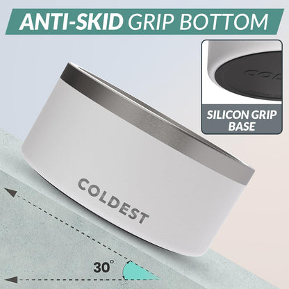 Coldest Dog Bowl - Anti Rust Metal, Non Slip, 3 Layers Insulated Stainless Steel Dog Bowls - Spill Proof & Heavy Duty - Water Bowl for Dogs, Cats & Pets, Dish Washer Safe (200 oz, Epic White)
