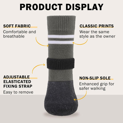 SCENEREAL Anti Slip Dog Boots & Paw Protectors for Hardwood Floor, Extended Dog Socks to Prevent Licking Paws, Waterproof Pet Snow Rain Shoe for Winter Small Puppy Senior Dogs, Grey S