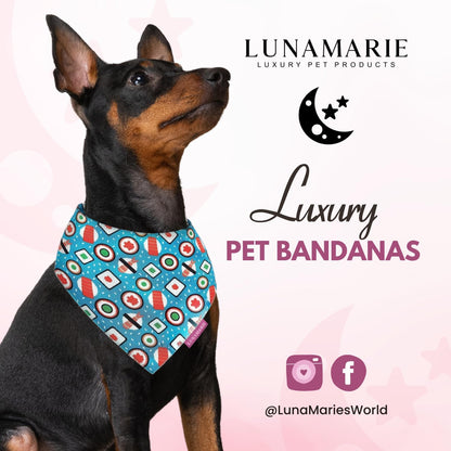 LunaMarie - Luxury Pet Birthday Bandanas -Premium & Silky Poly Fabric | 100% Handmade | Custom Shape Dual Layered (Sushi, Large)
