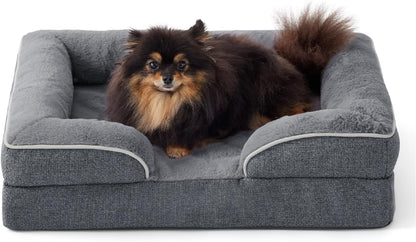 Made4Pets Orthopedic Dog Bed for Small Dogs, Supportive Foam Small Pet Bed Sofa with Washable Removable Cover, Waterproof Dog Couch Bed, Non-Slip Bottom and Egg-Crate Foam, Grey