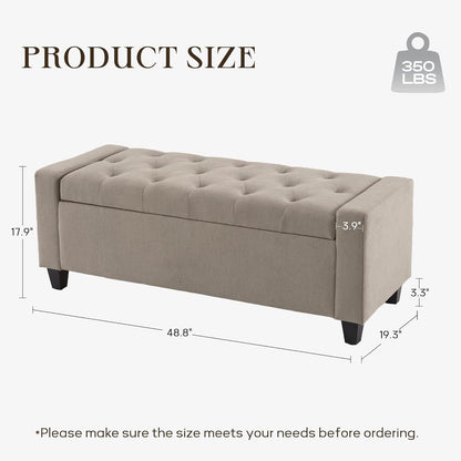 Ottoman with Storage, 48.8" Fabric Storage Ottoman Bench with Hinge, Bedroom Bench, Upholstered Benches with Seating for Living Room, Entryway (Khaki)