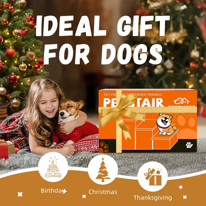 Dog Stairs with Furry Lids 18" H, 3-Step Wider Dog Steps with Storage for Small/Medium/Large Old Dogs Cats, Folding Sturdy Pet Stairs Climbing Bed Couch, Ramp for Car Up to 200 lbs, Baby Blue