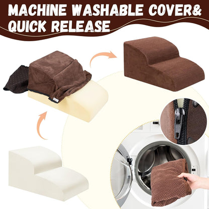 Dog Stairs for Small Dogs - High Density Foam Pet Steps, Extra Wide Dog Ramp with Non-Slip Bottom for High Beds, Couch and Sofa, Best for Dogs Injured, Older Doggy Cats