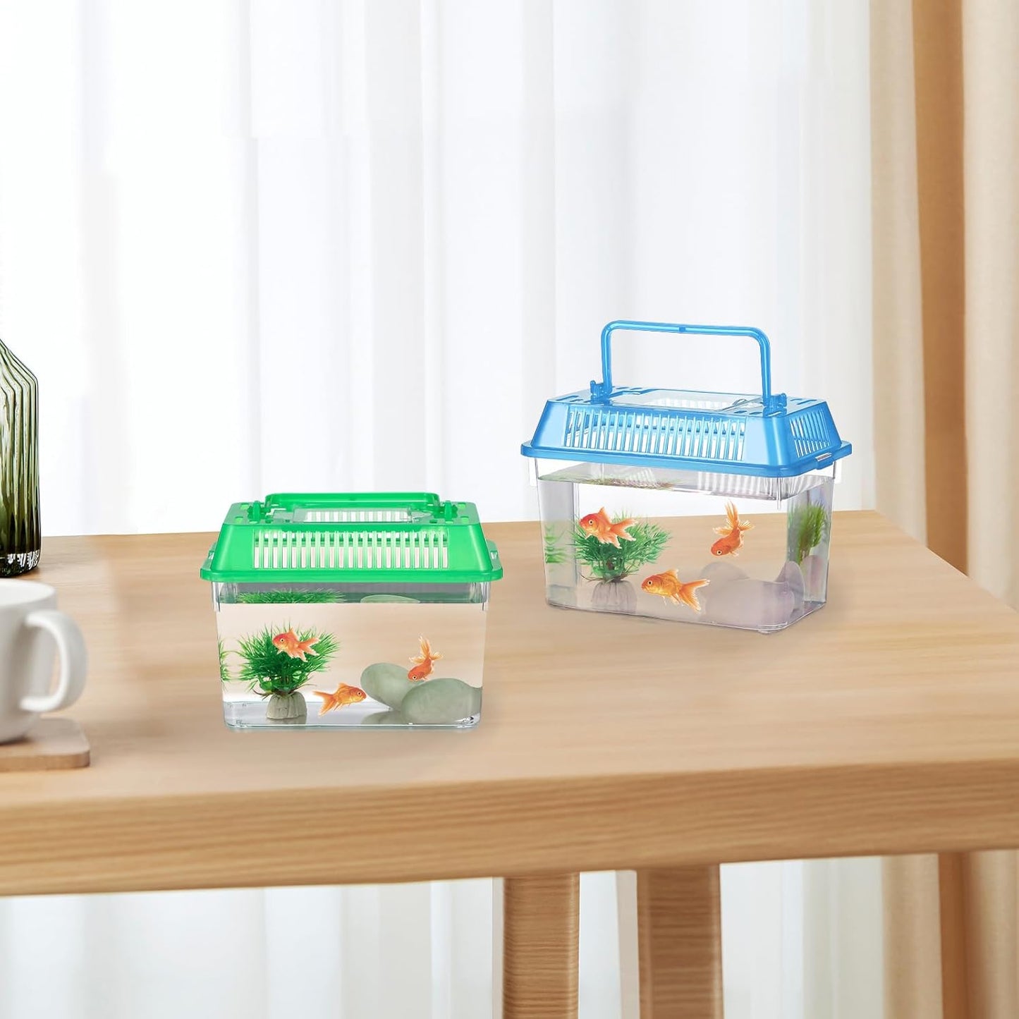 NOLITOY 4pcs Mini Fish Tank, Plastic Fish Box Breeding Case with Handle Desktop Reptile Carrier Portable Aquarium for Shrimp Turtle Shrimp Goldfish (Random Color)