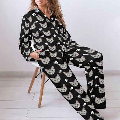 MyPupSocks Custom Face Pajamas for Women Set, Personalized Photo Long Sleepwear XS-XXL