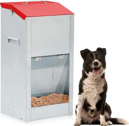 No Installation Large Galvanized Automatic Dog Feeder with Handle 25 Lbs Large Breed Dog Food Dispenser 11.5'' l x 9.8'' W x 23'' H Outdoor Hanging Gravity Food Feeder