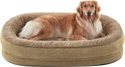 JOEJOY Orthopedic Dog Bed for Extra Large Dogs, Egg-Crate Memory Foam Pet Bed with Bolster Sides, Waterproof Lining, Removable Washable Cover & Non-Slip Bottom, Light Brown