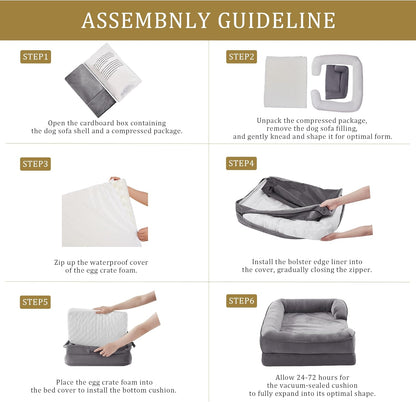 Bedfolks Orthopedic Dog Bed, Waterproof Dog Sofa Bed for Medium Dogs, Egg Foam Pet Couch Bed with Removable Washable Cover and Nonslip Bottom, Dark Grey