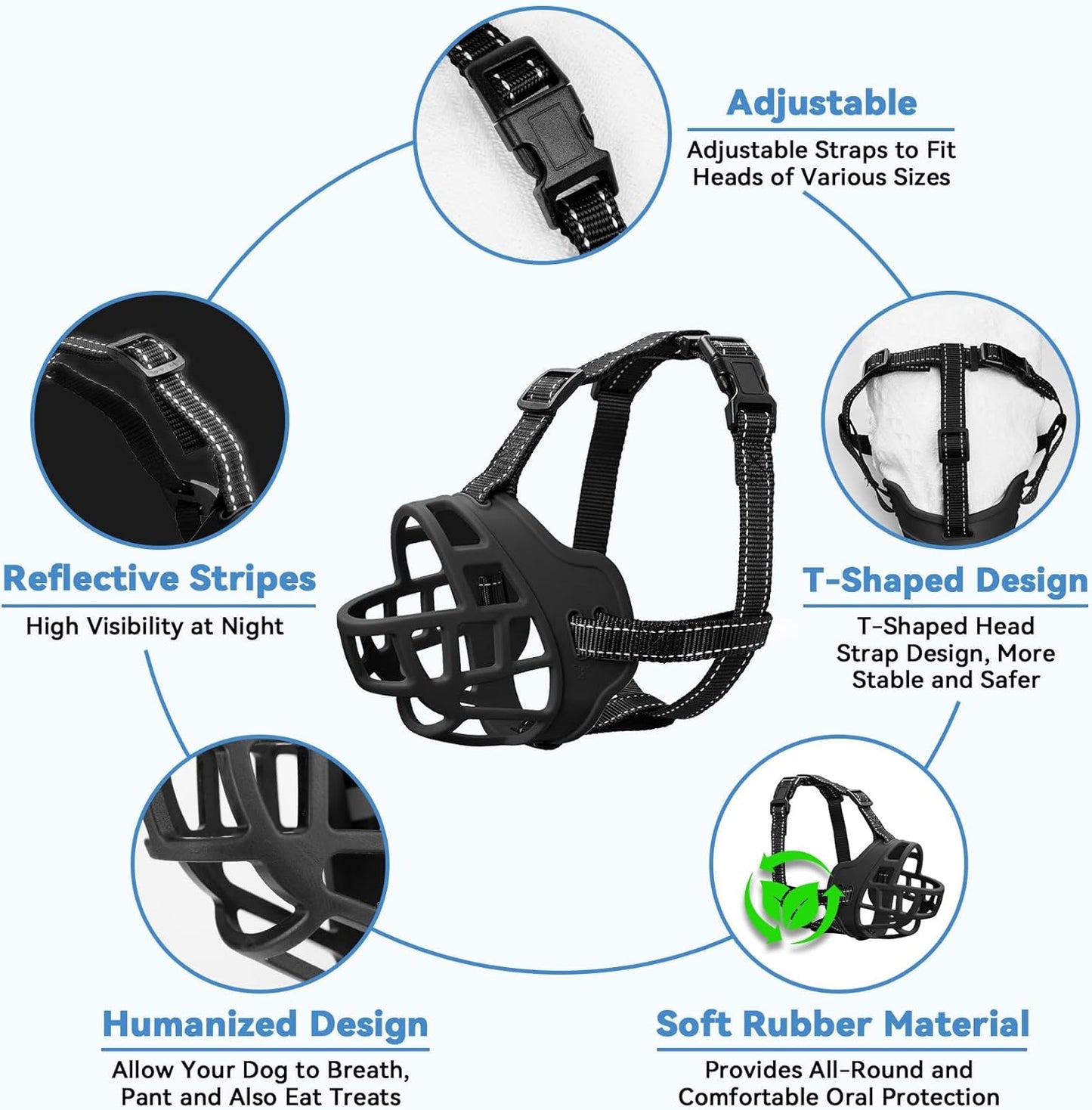 Dog Muzzle for Large Dogs, Breathable Basket Muzzles for Small, Medium and X-Large Aggressive Dog, Allows Panting Drinking, Suitable for Grooming Trimming Training (3, Black)