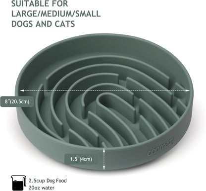 Coomazy Large Silicone Slow Feeder Dog Bowls, Interactive Puzzle Toy for Pets Food Training, Keeps Dogs Busy, Prevents Puppy Overeating (Dark Green, Large: 3.2Cup)