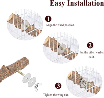 Mogoko Bird Ladder Perch for Cage, Natural Wood Bird Parrot Perch Stand Parrot Perch Bridge Climbing Chewing Toys for Small Medium Animal