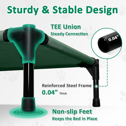 35 Inch Cooling Medium Elevated Outdoor Dog Bed, Raised Dog Cot Beds with Breathable & Washable Mesh, Lifted Pet Hammock Bed with Anti-Slip Feet (M, Green)