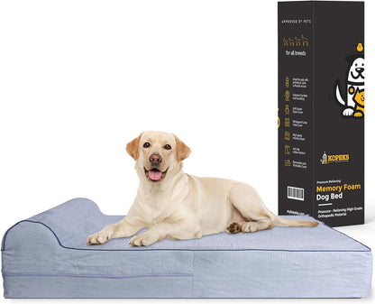 KOPEKS Orthopedic Memory Foam Dog Bed 7" Inch Thick Extra Large Dog Bed With Pillow Grey 50"x34"x10" Includes Waterproof Liner and Durable Removable Cover With Smart Design