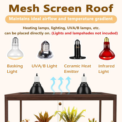 PROLEE Bearded Dragon Tank,60 Gallon Reptile Tank with Meatl Mesh Roof and Front Sliding Door, Anti-Scratch Lizard Tank,Spacious Reptile Enclosure for Snakes,Lguanas, Chameleons(Walnut)