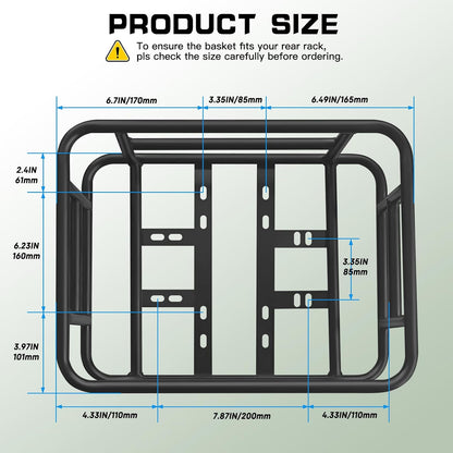 RAYMACE Rear Rack Bike Basket with Cargo Net and Liner Large Bicycle Basket Perfect Mount for Electric Bike